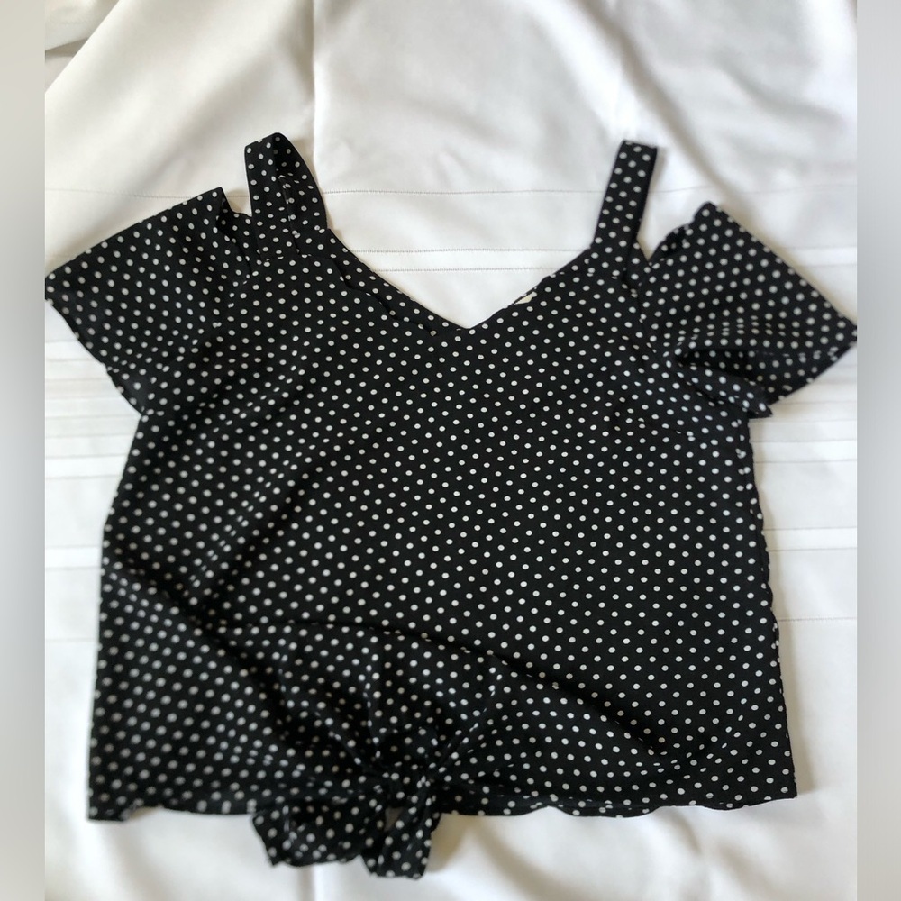 Monteau Polka Dot Scalloped Top